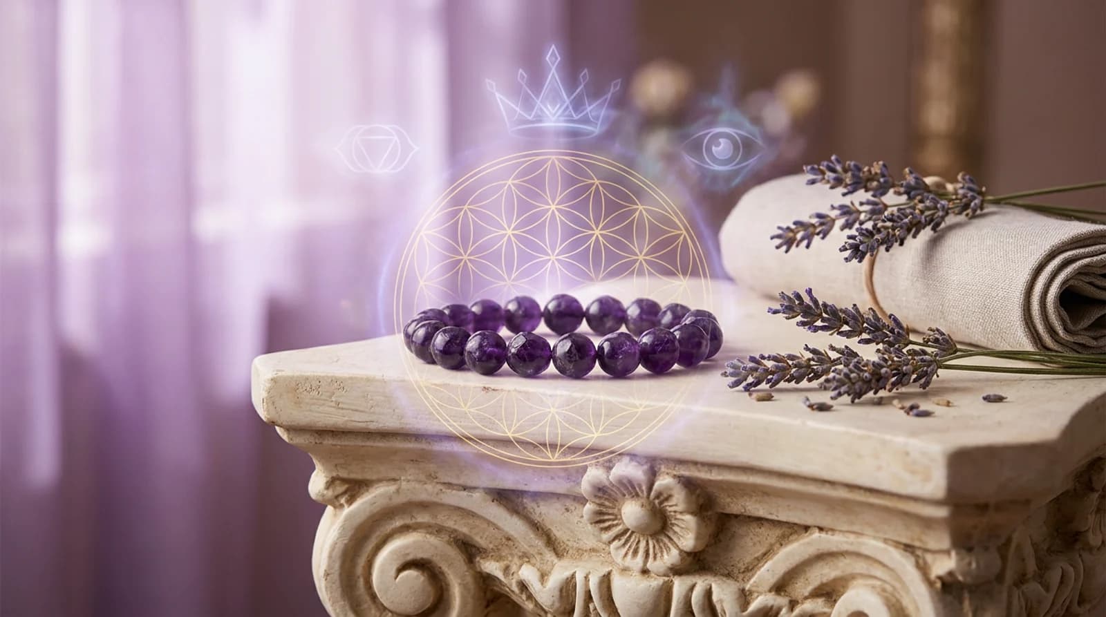Certified natural amethyst bracelet with purple quartz beads showing colour-zoning, photographed on a wrist