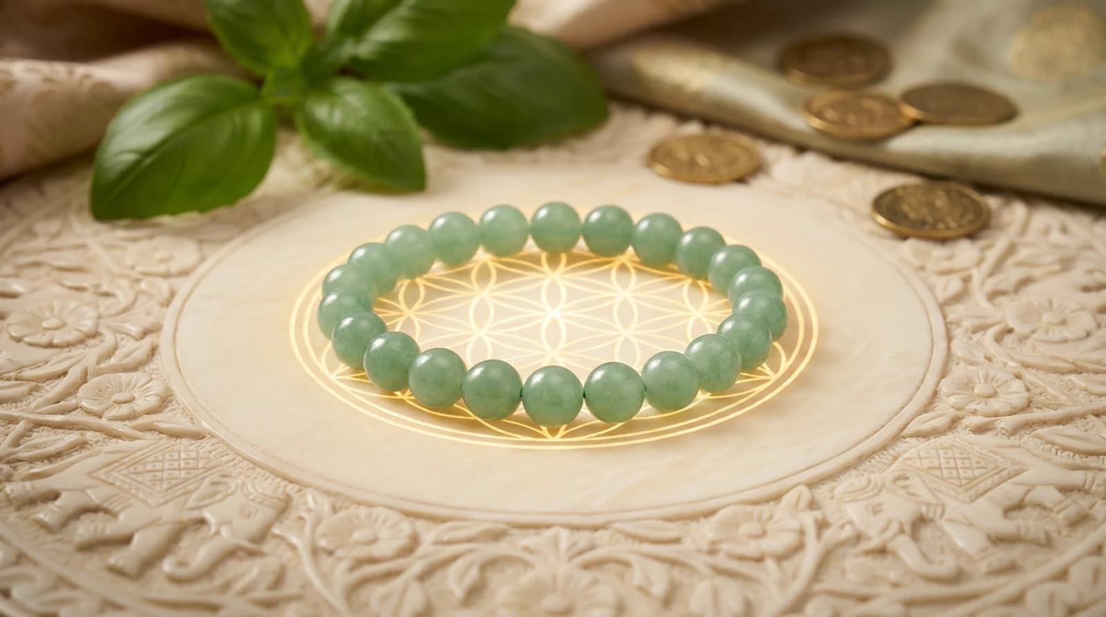Certified natural green aventurine bracelet with 8mm shimmering beads on elastic cord