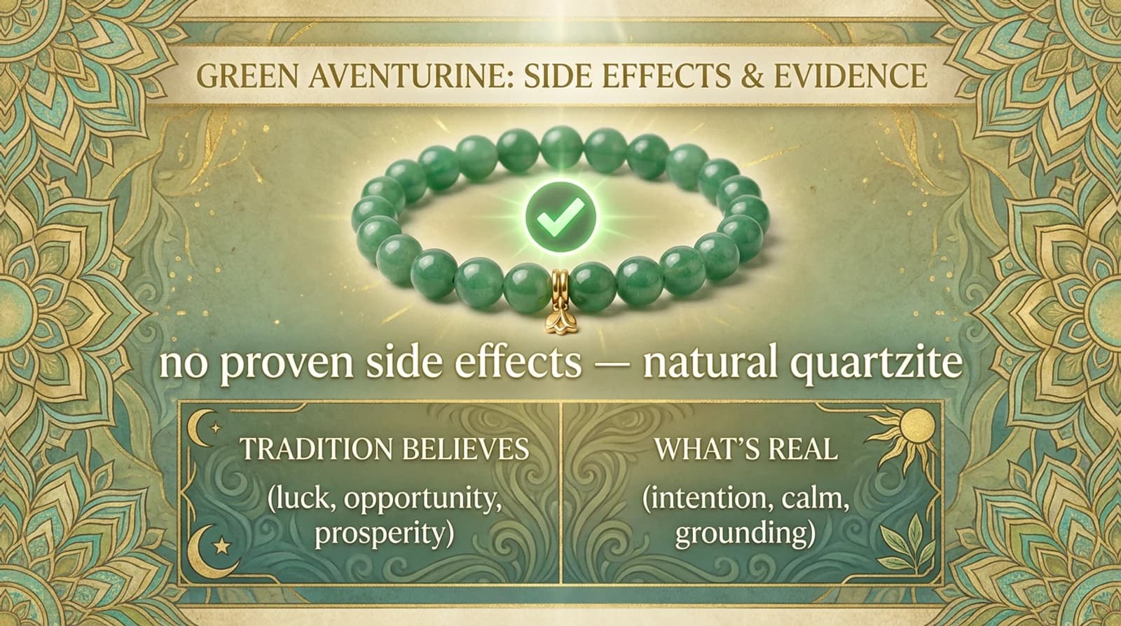 Certified natural green aventurine bracelet with shimmering 8mm beads on an elastic cord, shown beside a Jaipur lab certificate