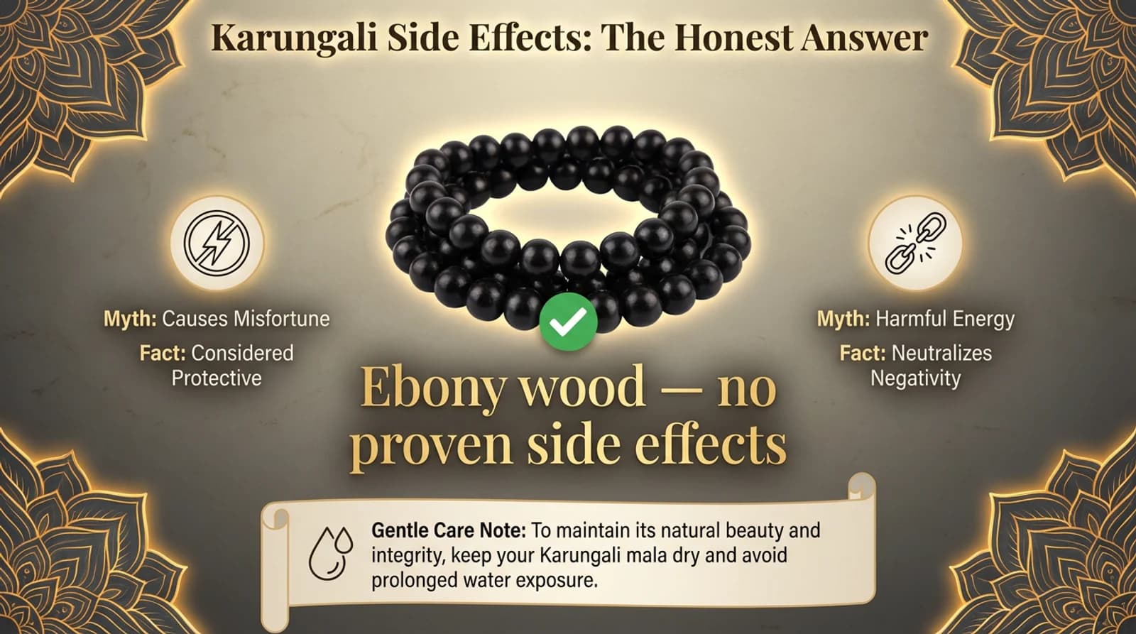 Genuine black karungali mala of 108+1 ebony wood beads with a Jaipur lab certificate