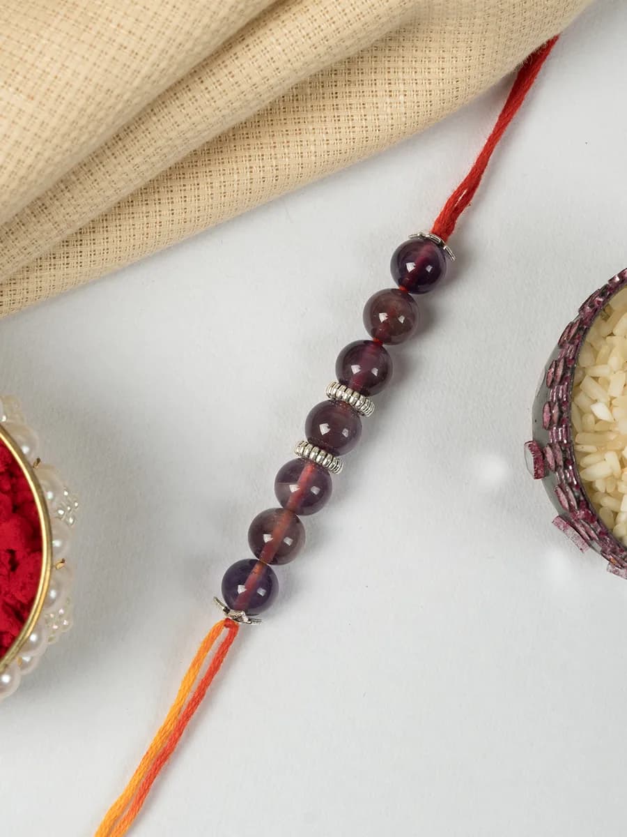 Amethyst beads rakhi — natural stone, DivineTatva Jaipur