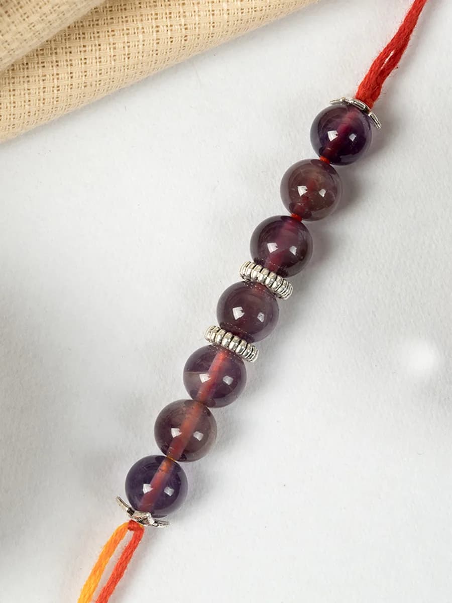 Amethyst beads rakhi — natural stone, DivineTatva Jaipur