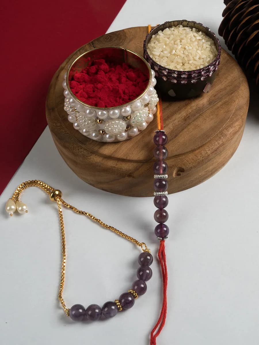 Amethyst beads rakhi — natural stone, DivineTatva Jaipur