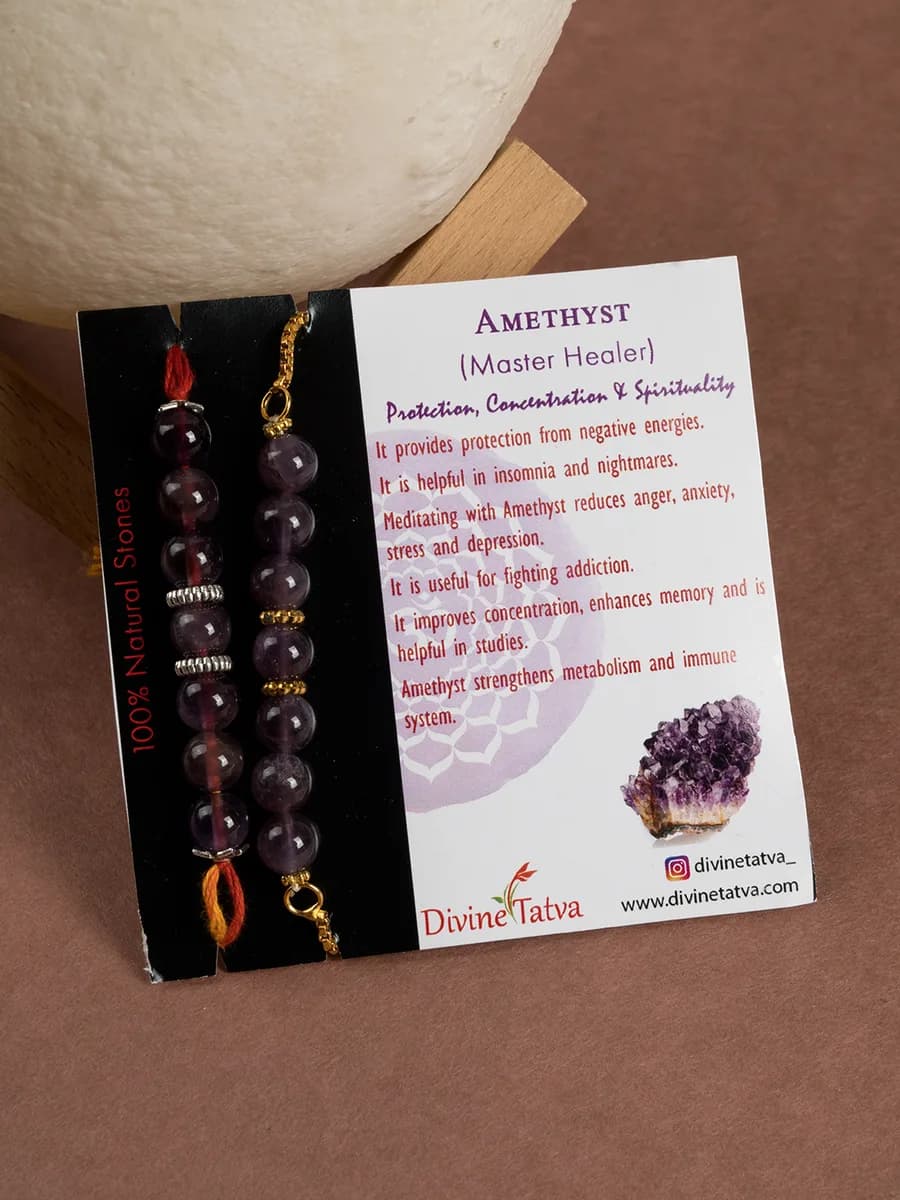 Amethyst beads rakhi — natural stone, DivineTatva Jaipur