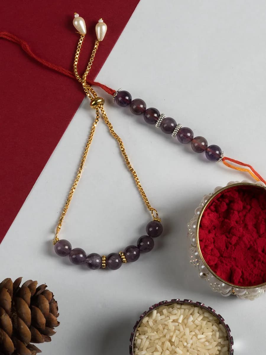 Amethyst beads rakhi — natural stone, DivineTatva Jaipur