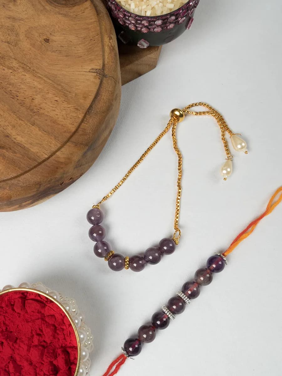 Amethyst beads rakhi — natural stone, DivineTatva Jaipur