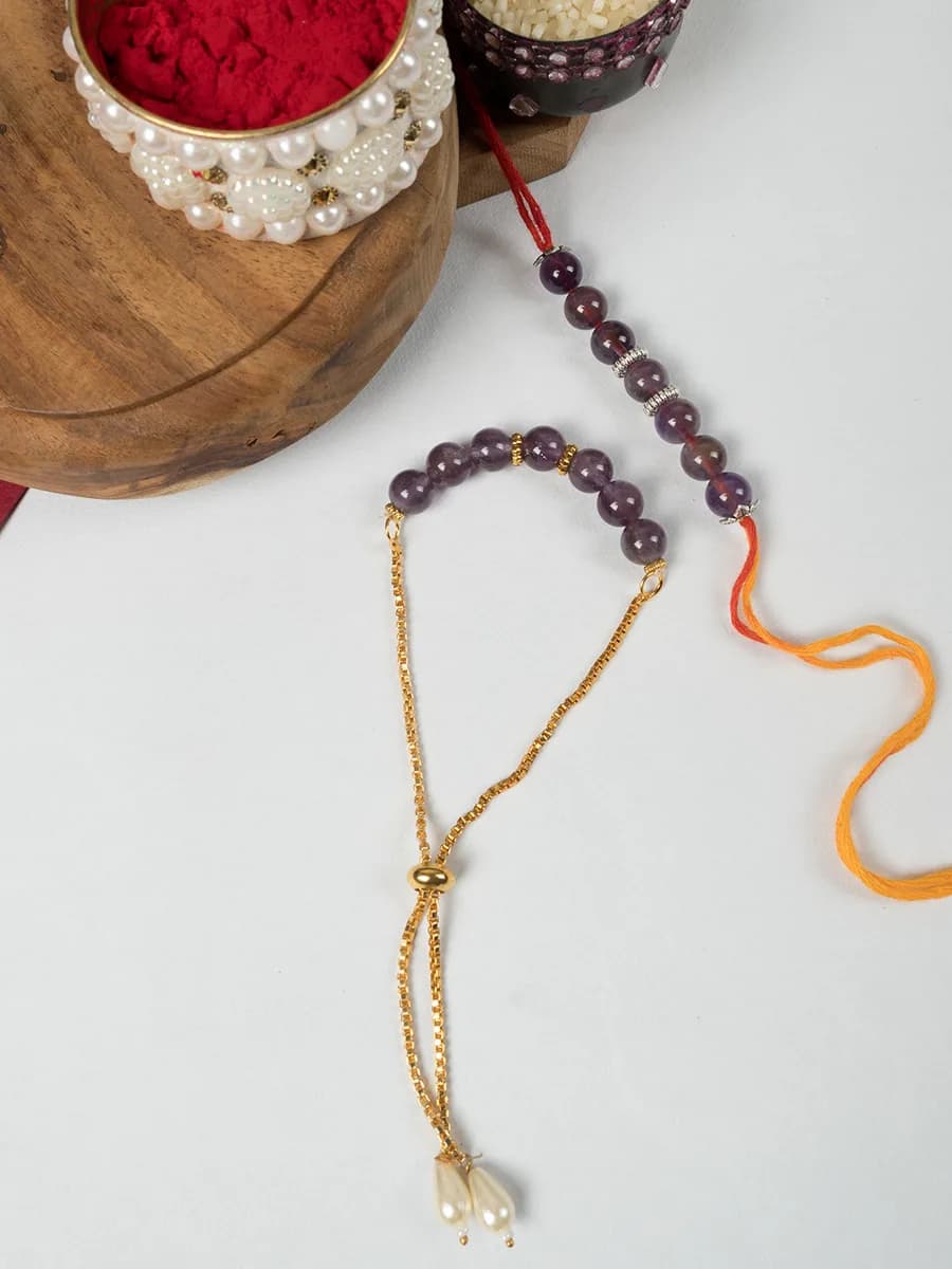 Amethyst beads rakhi — natural stone, DivineTatva Jaipur