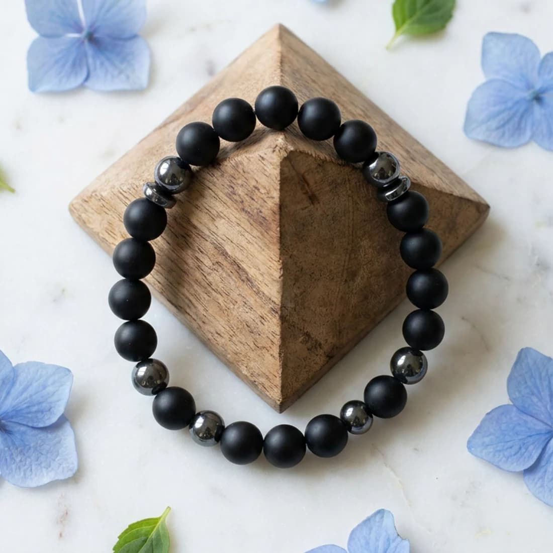 Black Obsidian & Hematite Protection Bracelet (8mm, Lab-Certified) — Grounding & Negative-