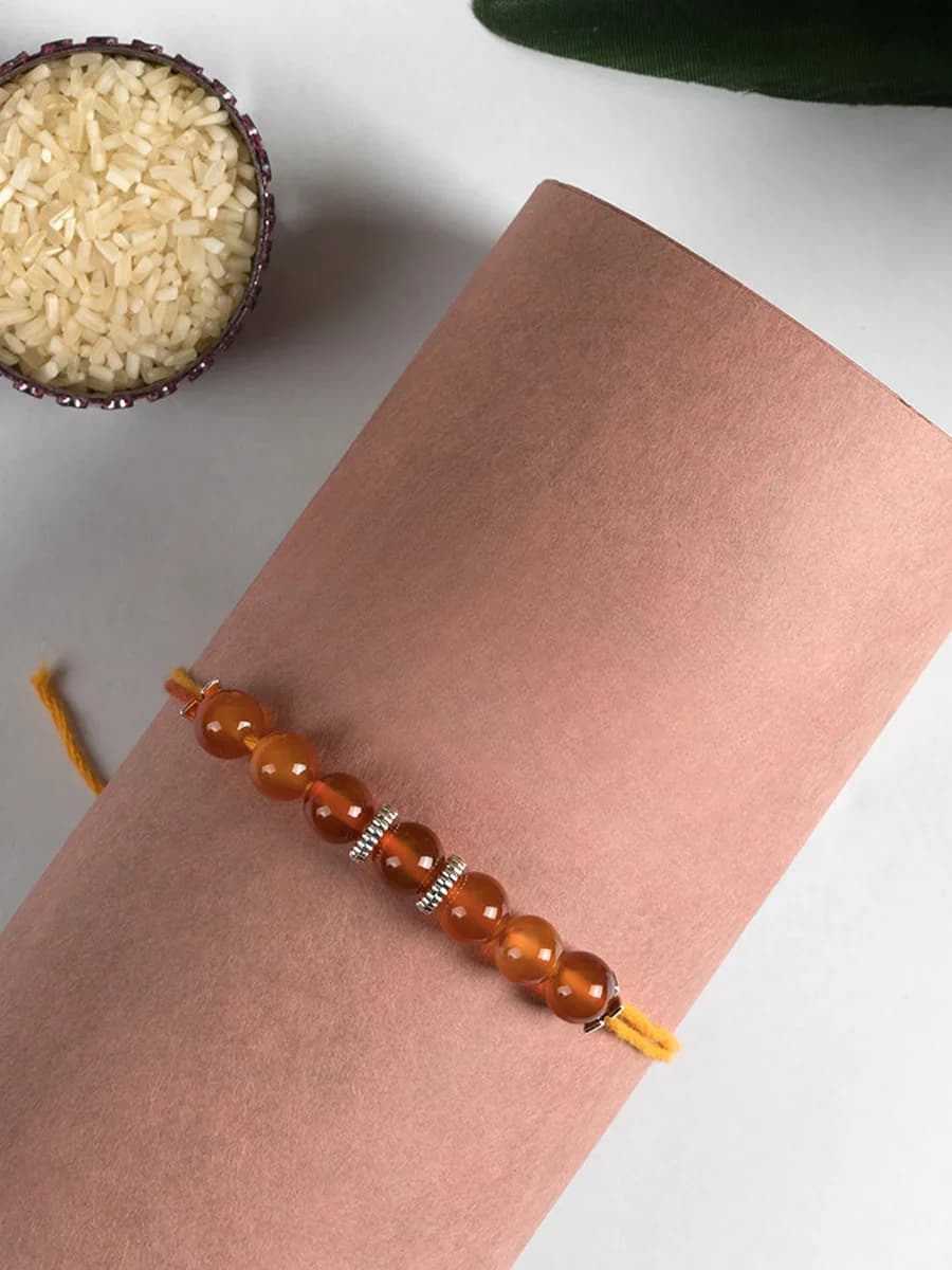 Carnelian beads rakhi — natural stone, DivineTatva Jaipur