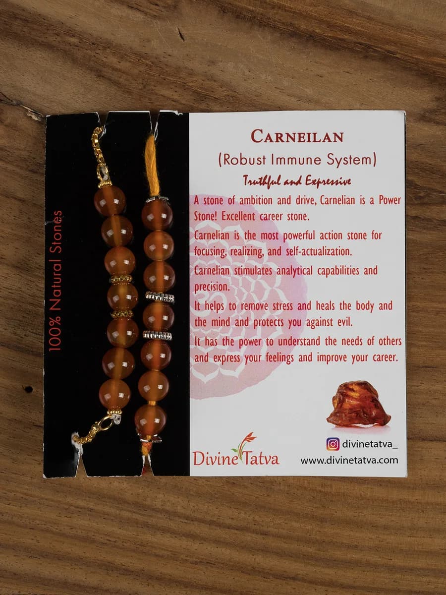 Carnelian beads rakhi with matching bhabhi bracelet — natural stone, DivineTatva Jaipur