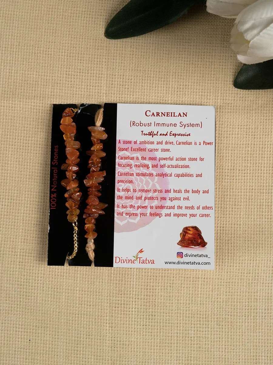 Carnelian chip rakhi with matching bhabhi bracelet — natural stone, DivineTatva Jaipur