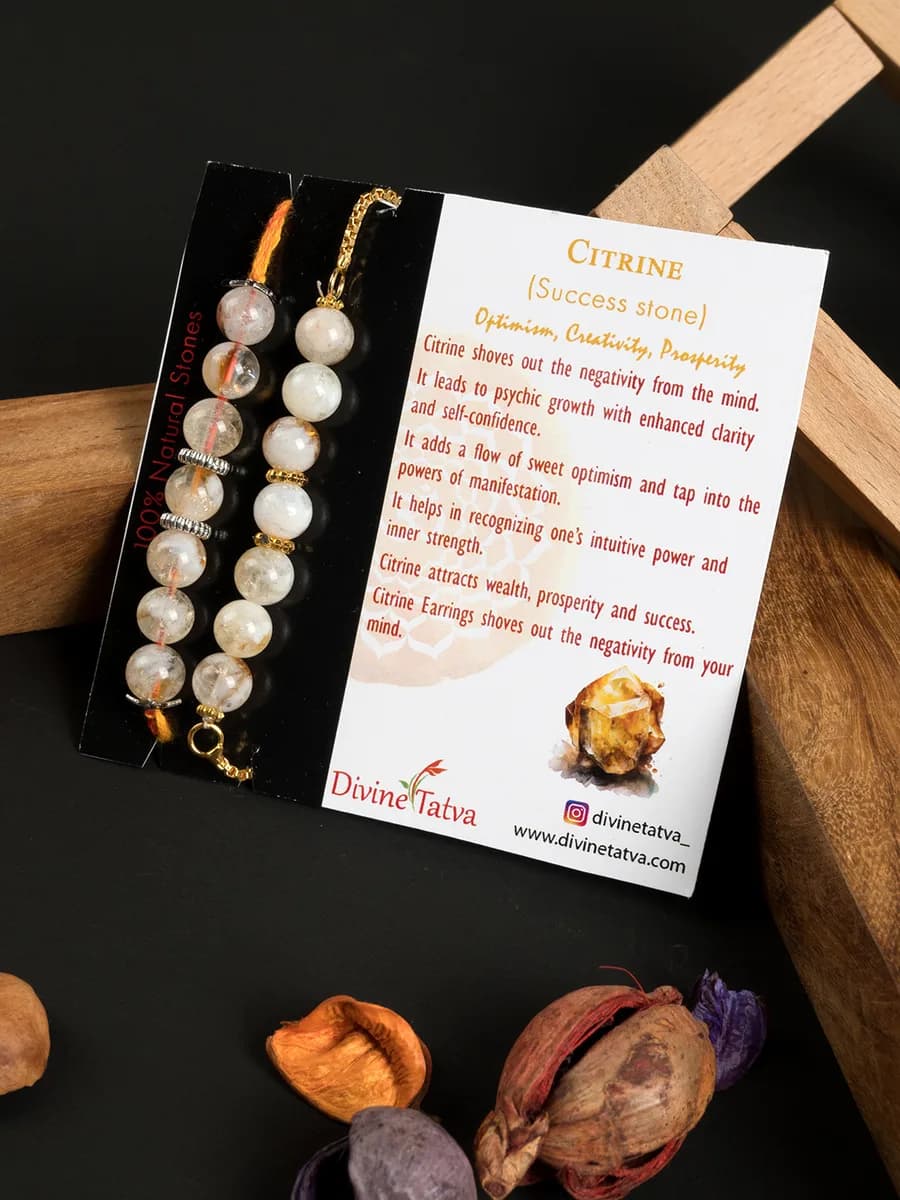 Citrine beads rakhi — natural stone, DivineTatva Jaipur