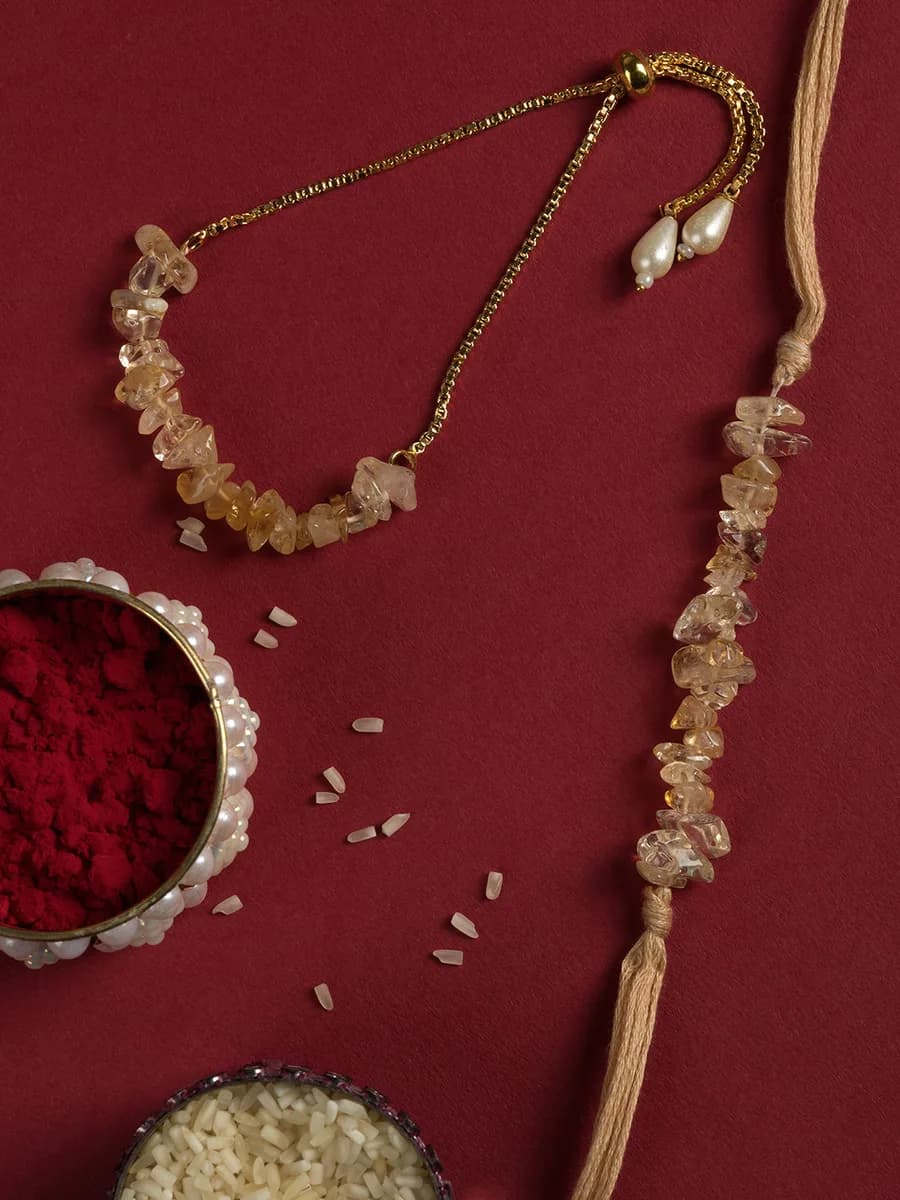 Citrine chip rakhi — natural stone, DivineTatva Jaipur