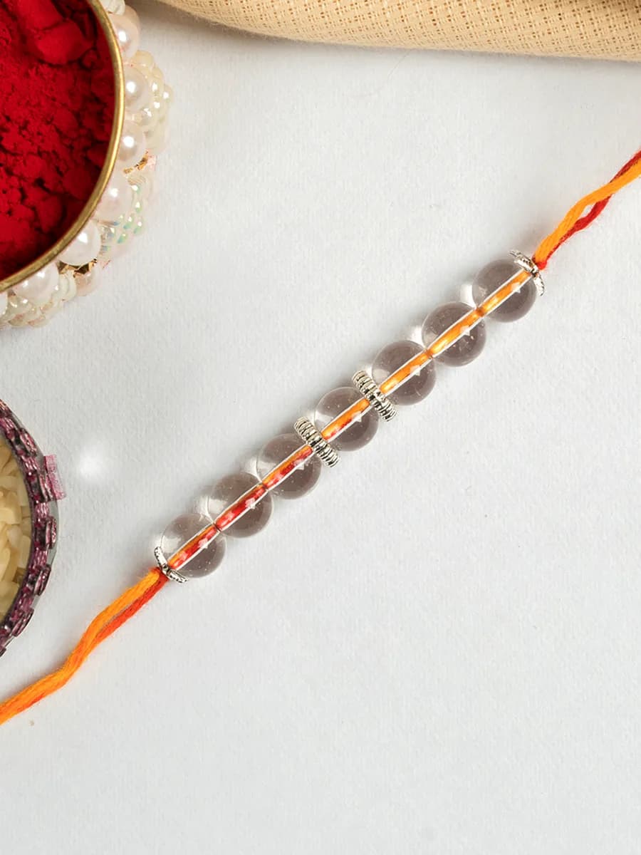 Clear Quartz beads rakhi — natural stone, DivineTatva Jaipur
