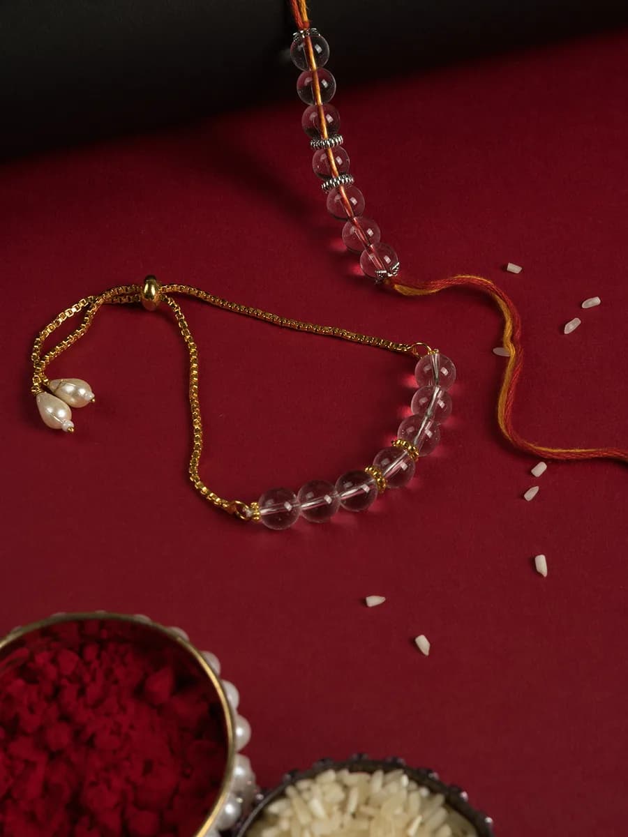Clear Quartz beads rakhi — natural stone, DivineTatva Jaipur