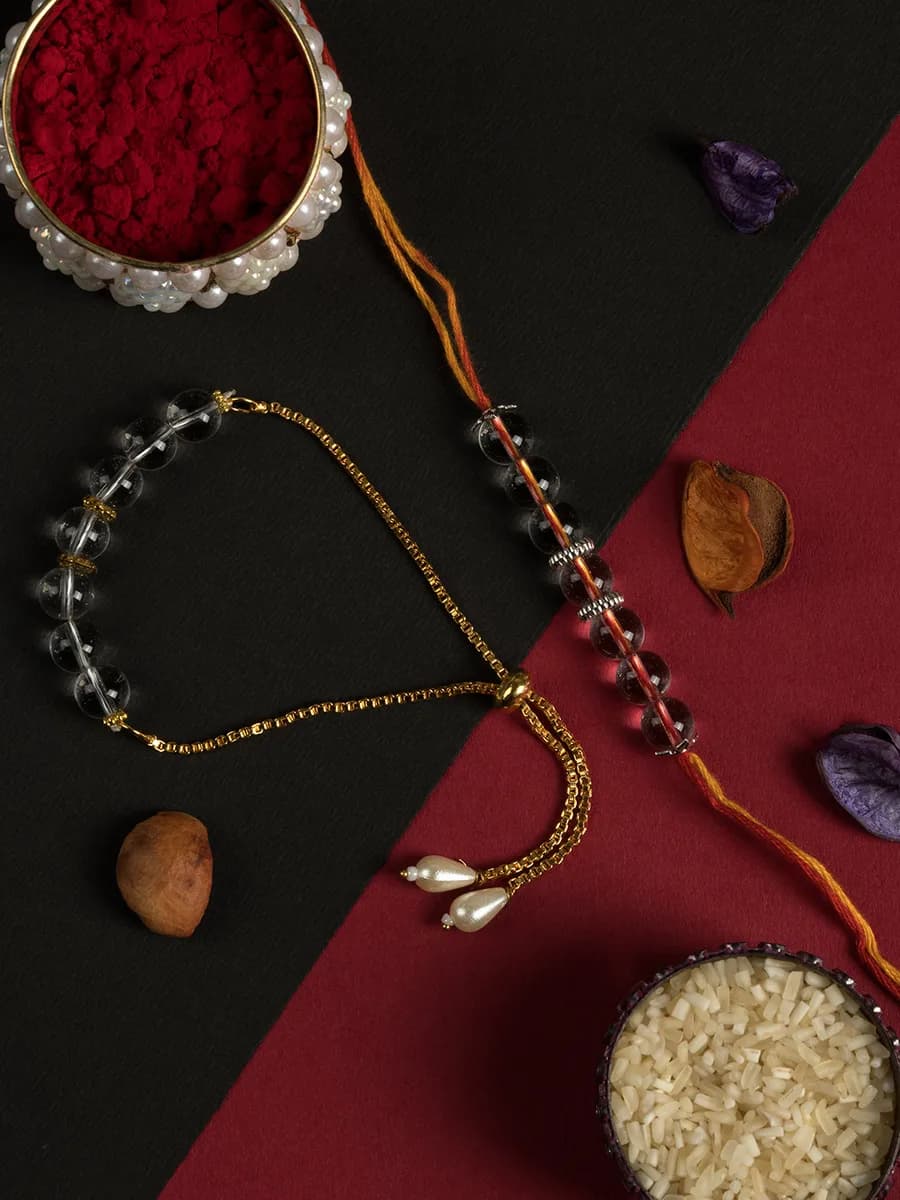 Clear Quartz beads rakhi — natural stone, DivineTatva Jaipur