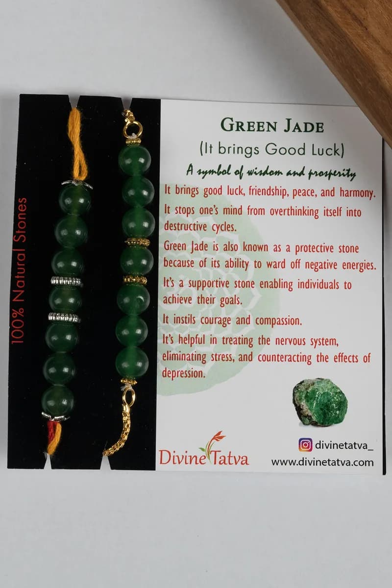 Green Jade beads rakhi — natural stone, DivineTatva Jaipur