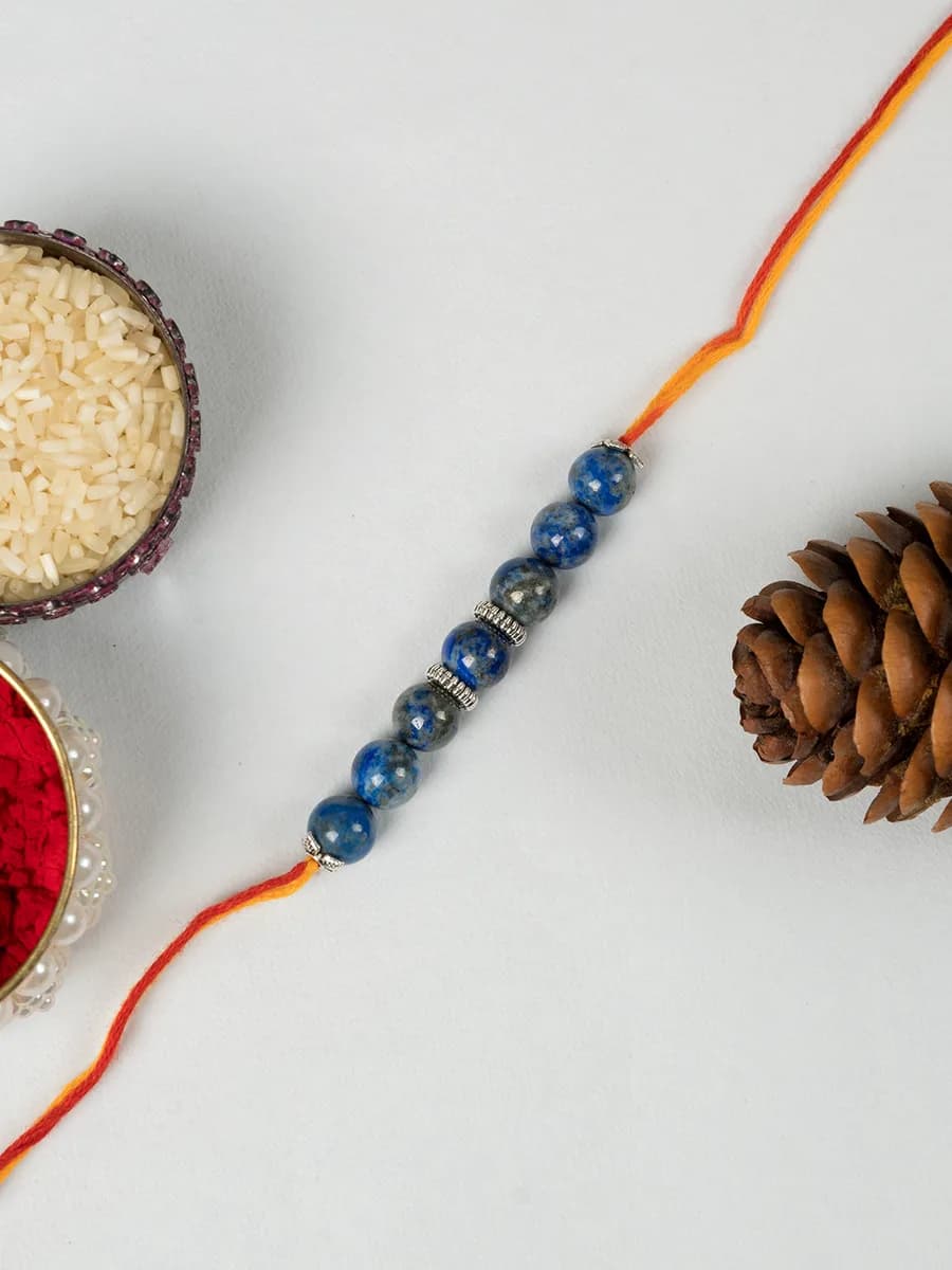 Lapis Lazuli beads rakhi — natural stone, DivineTatva Jaipur
