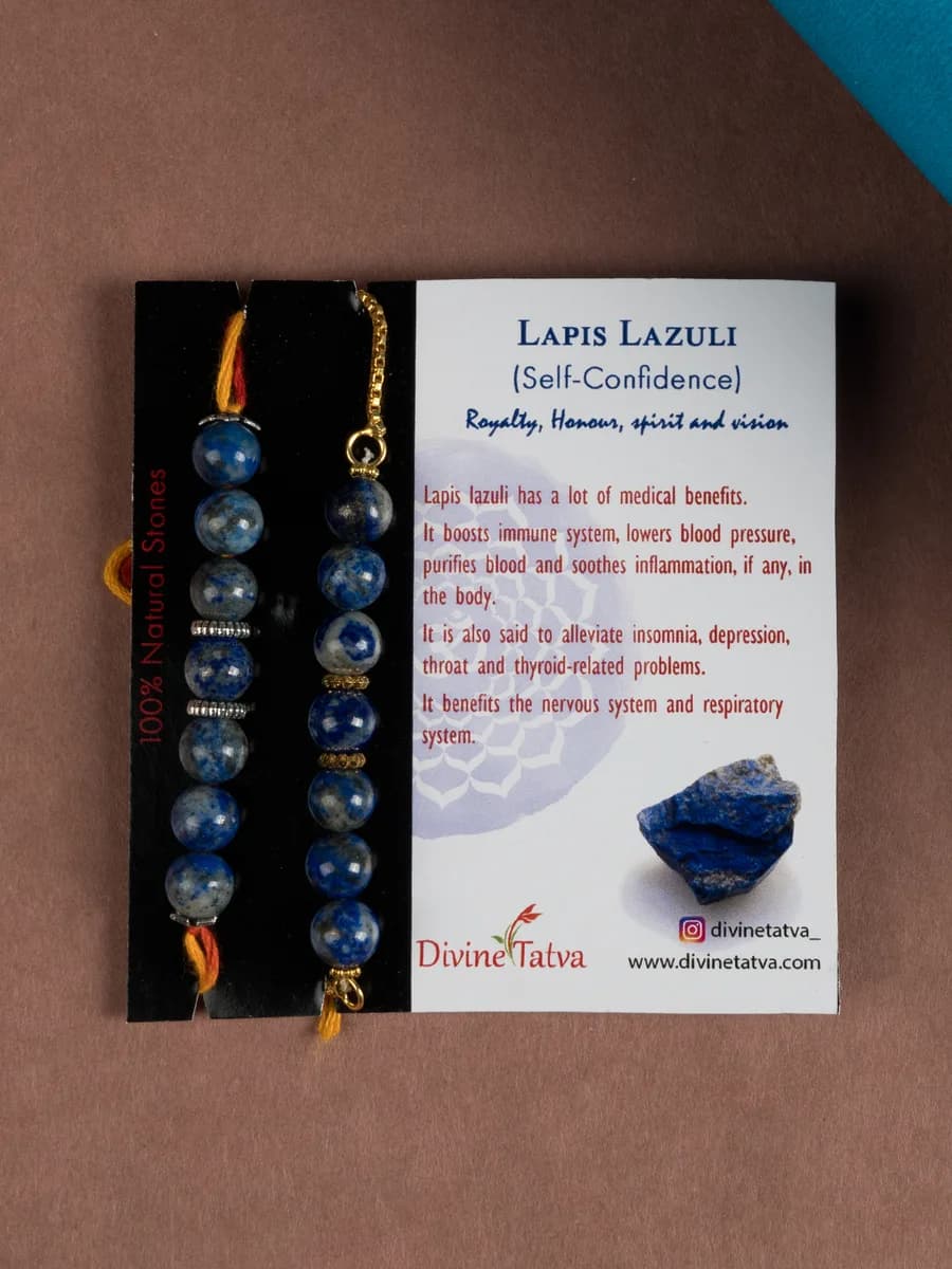 Lapis Lazuli beads rakhi — natural stone, DivineTatva Jaipur