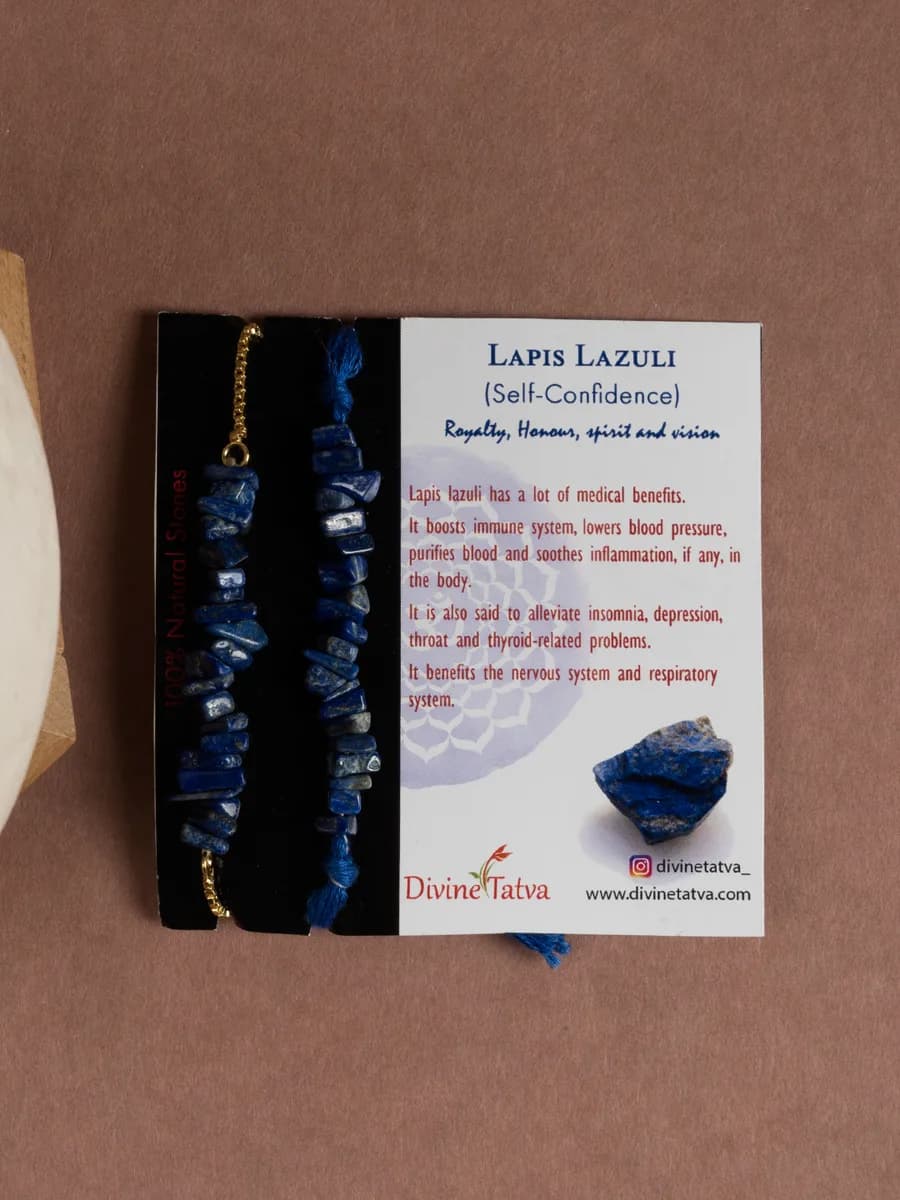 Lapis Lazuli chip rakhi — natural stone, DivineTatva Jaipur