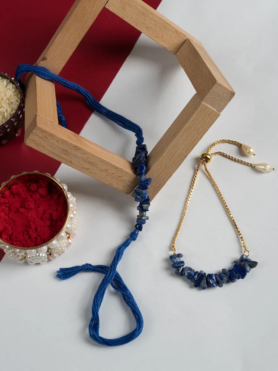 Lapis Lazuli chip rakhi — natural stone, DivineTatva Jaipur