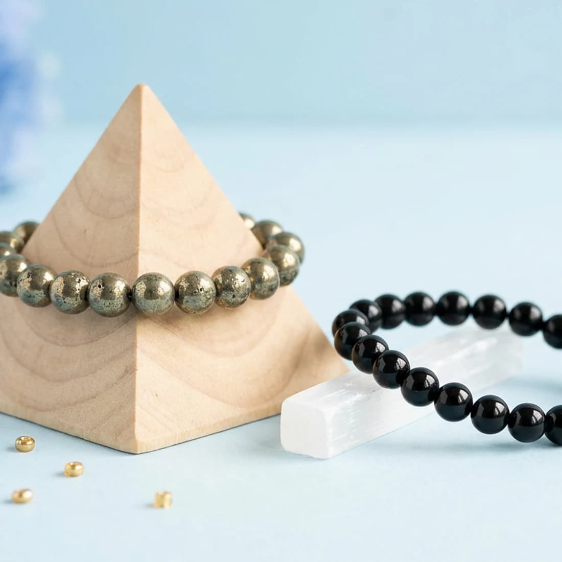 Pyrite & Black Obsidian Wealth Combo Bracelet with Selenite Charging Plate — Lab-Certified Natural Crystals, Jaipur (Unisex, 8mm)