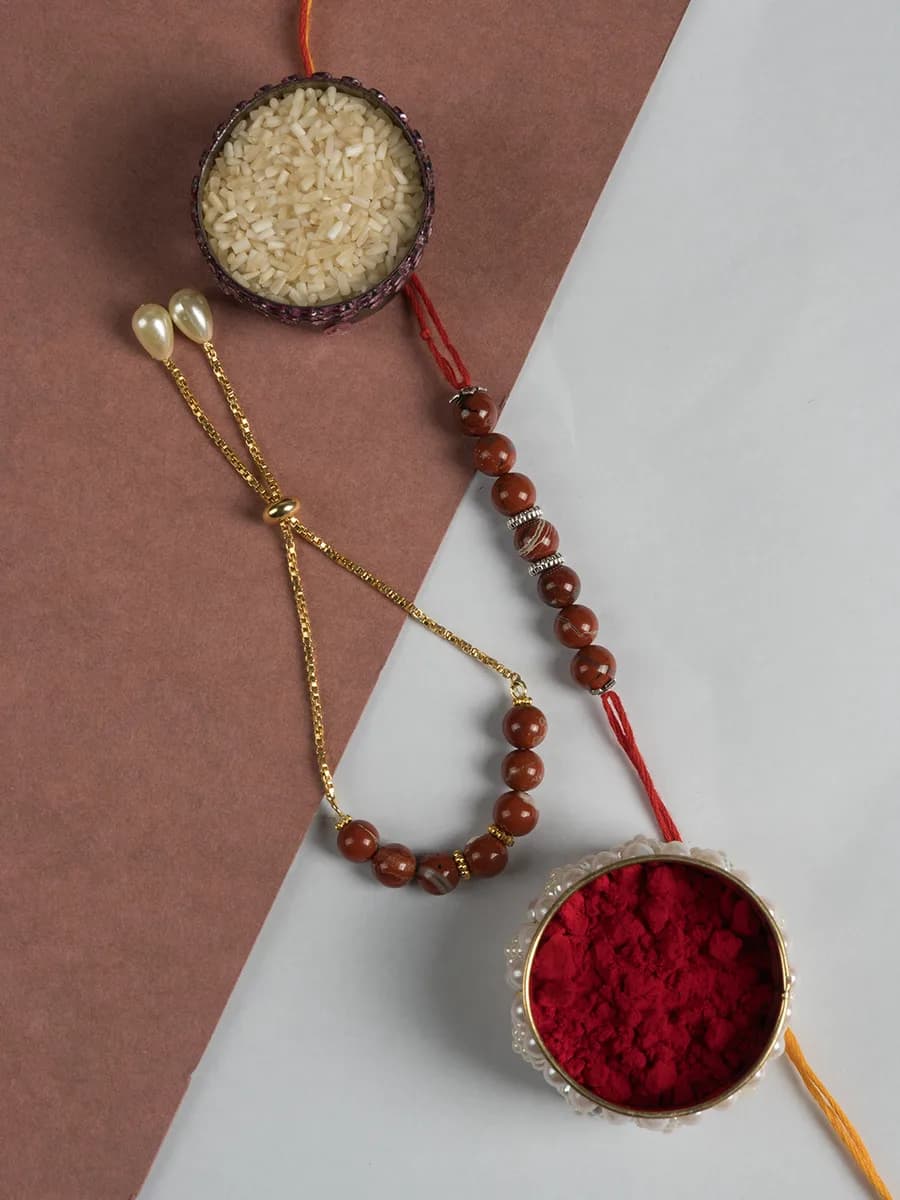 Red Jasper beads rakhi — natural stone, DivineTatva Jaipur