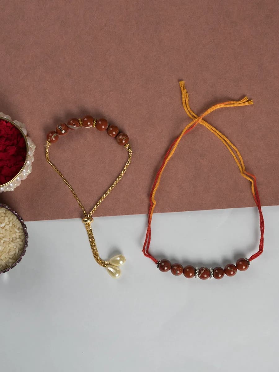 Red Jasper beads rakhi — natural stone, DivineTatva Jaipur