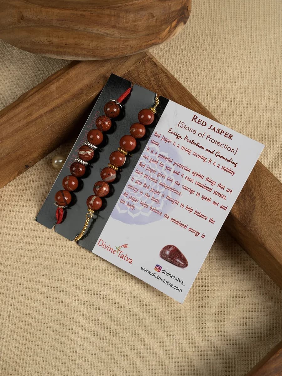 Red Jasper beads rakhi — natural stone, DivineTatva Jaipur