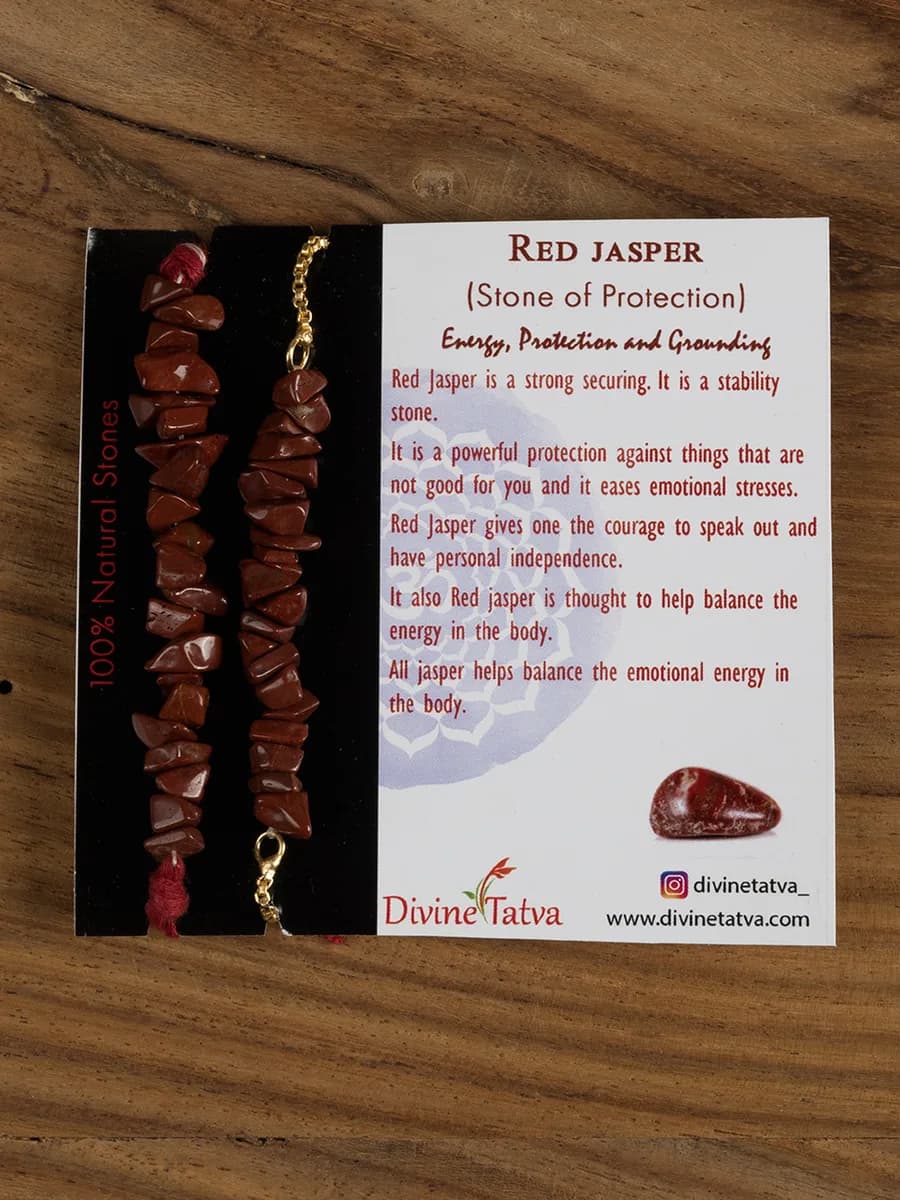 Red Jasper chip rakhi with matching bhabhi bracelet — natural stone, DivineTatva Jaipur
