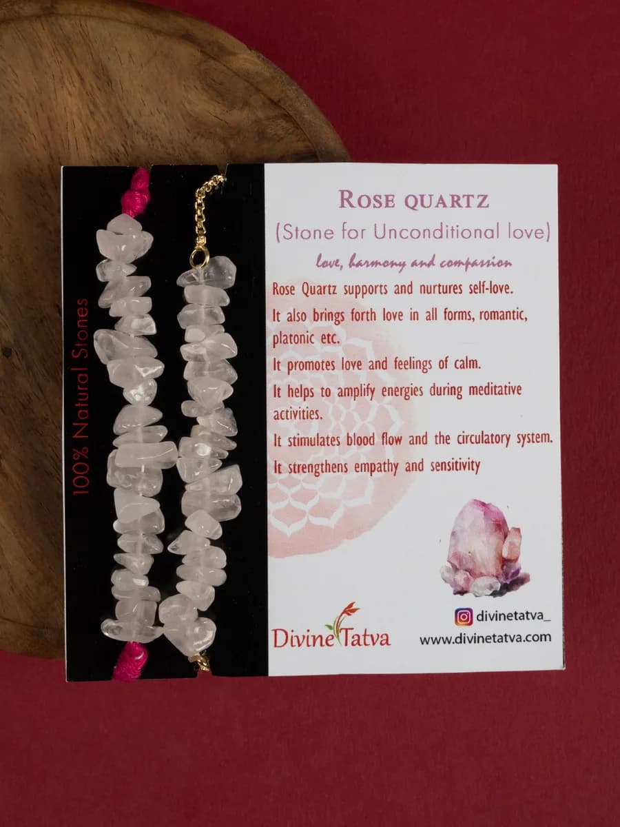 Rose Quartz chip rakhi — natural stone, DivineTatva Jaipur