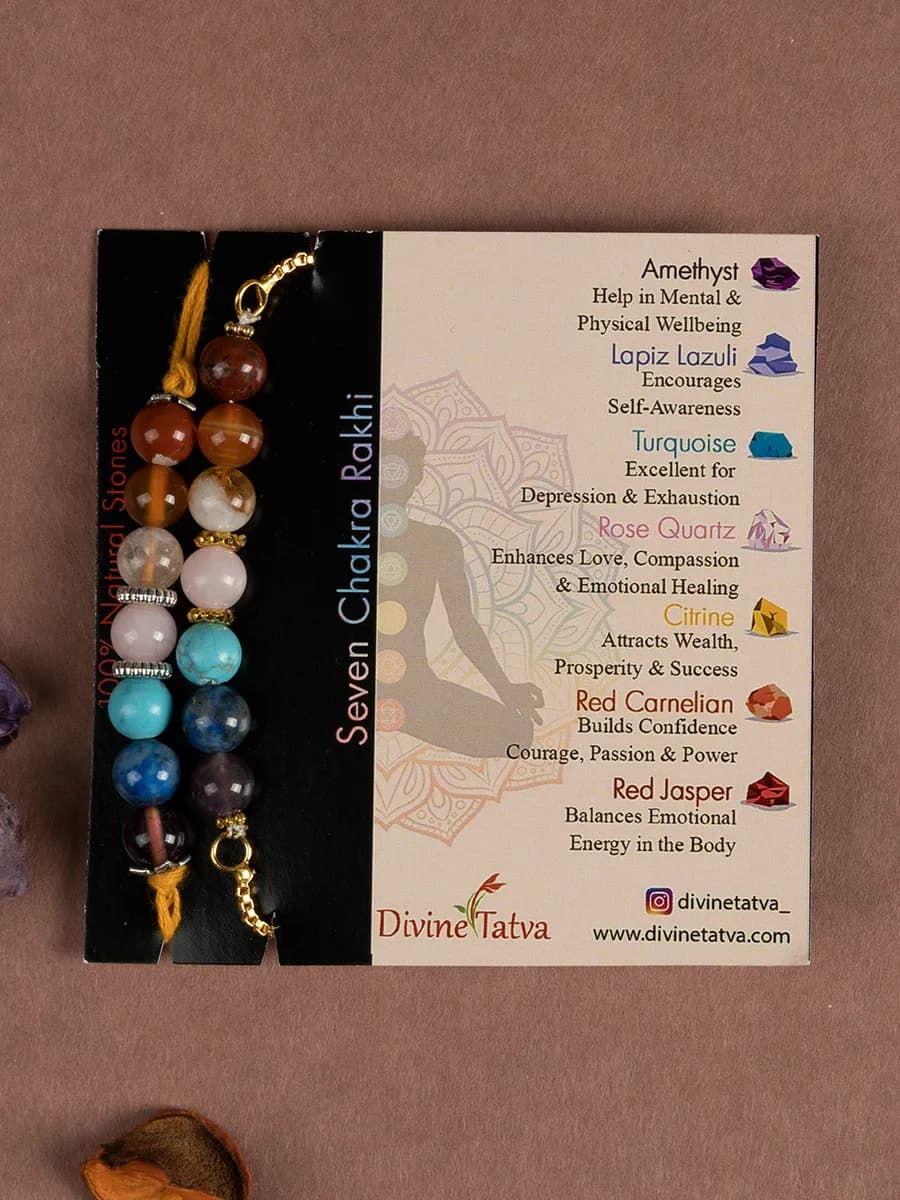 Seven Chakra beads rakhi with matching bhabhi bracelet — natural stone, DivineTatva Jaipur