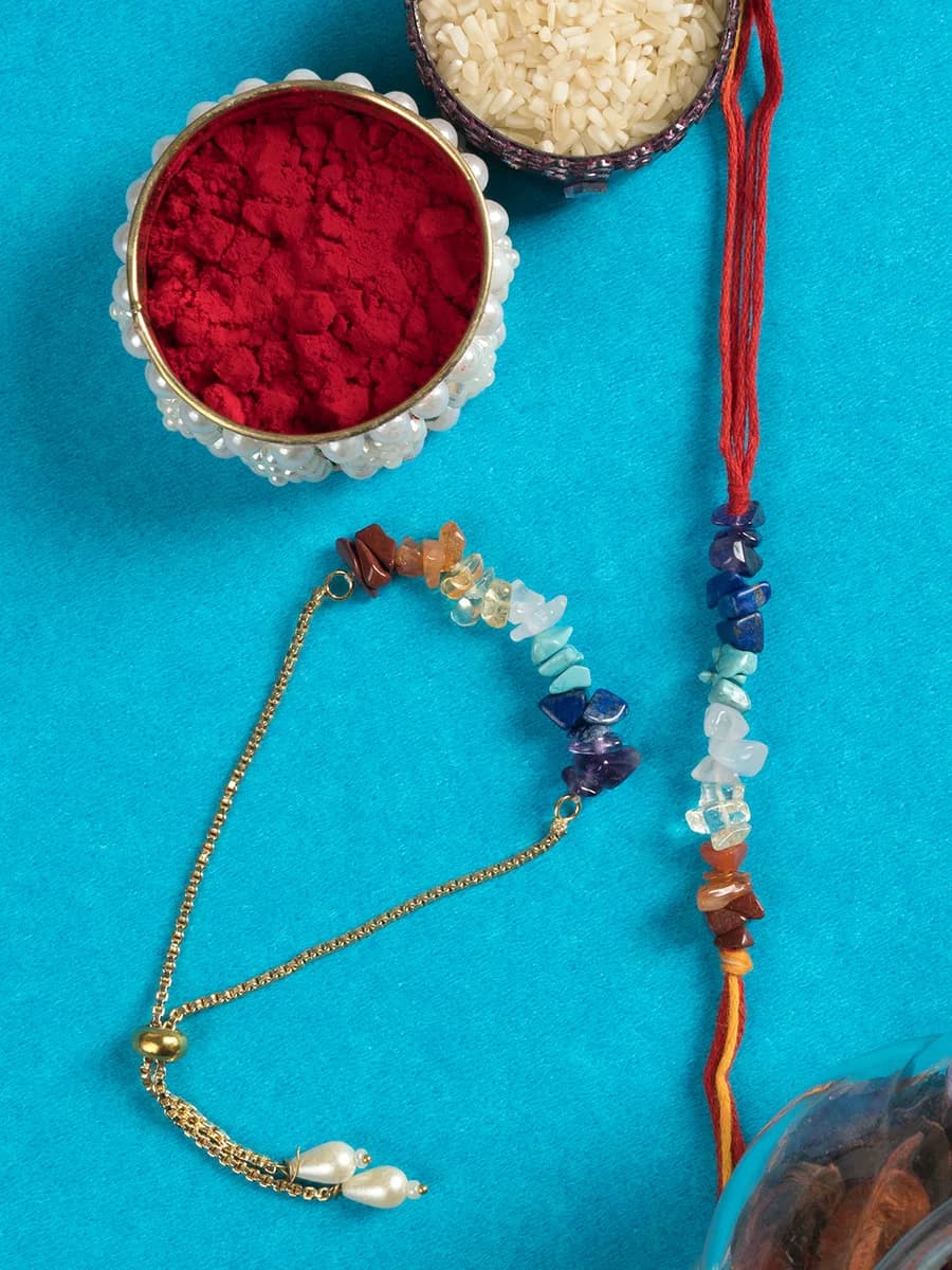 Seven Chakra chip rakhi — natural stone, DivineTatva Jaipur