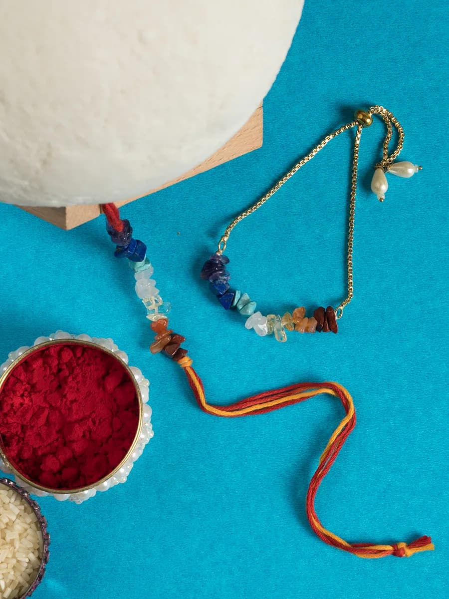 Seven Chakra chip rakhi — natural stone, DivineTatva Jaipur