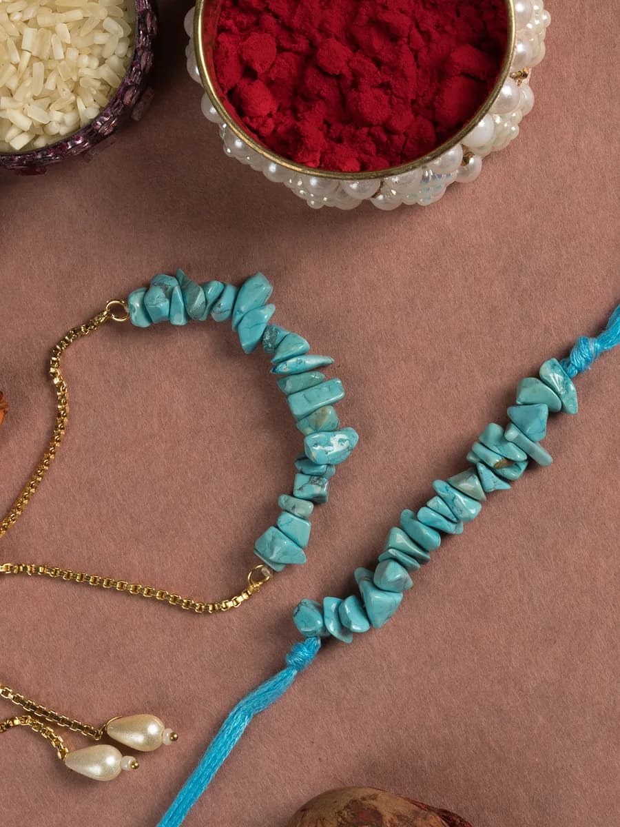 Turquoise chip rakhi — natural stone, DivineTatva Jaipur