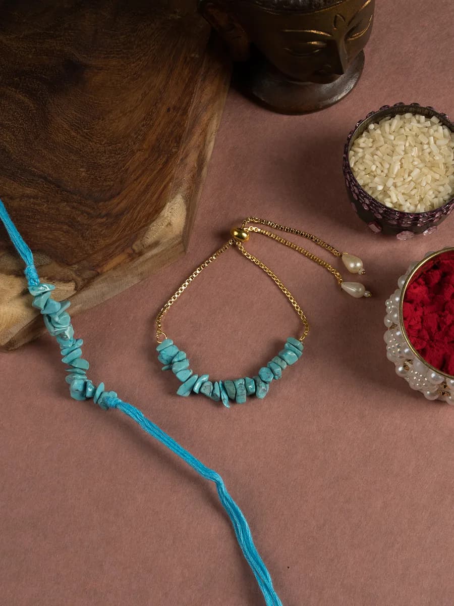 Turquoise chip rakhi — natural stone, DivineTatva Jaipur