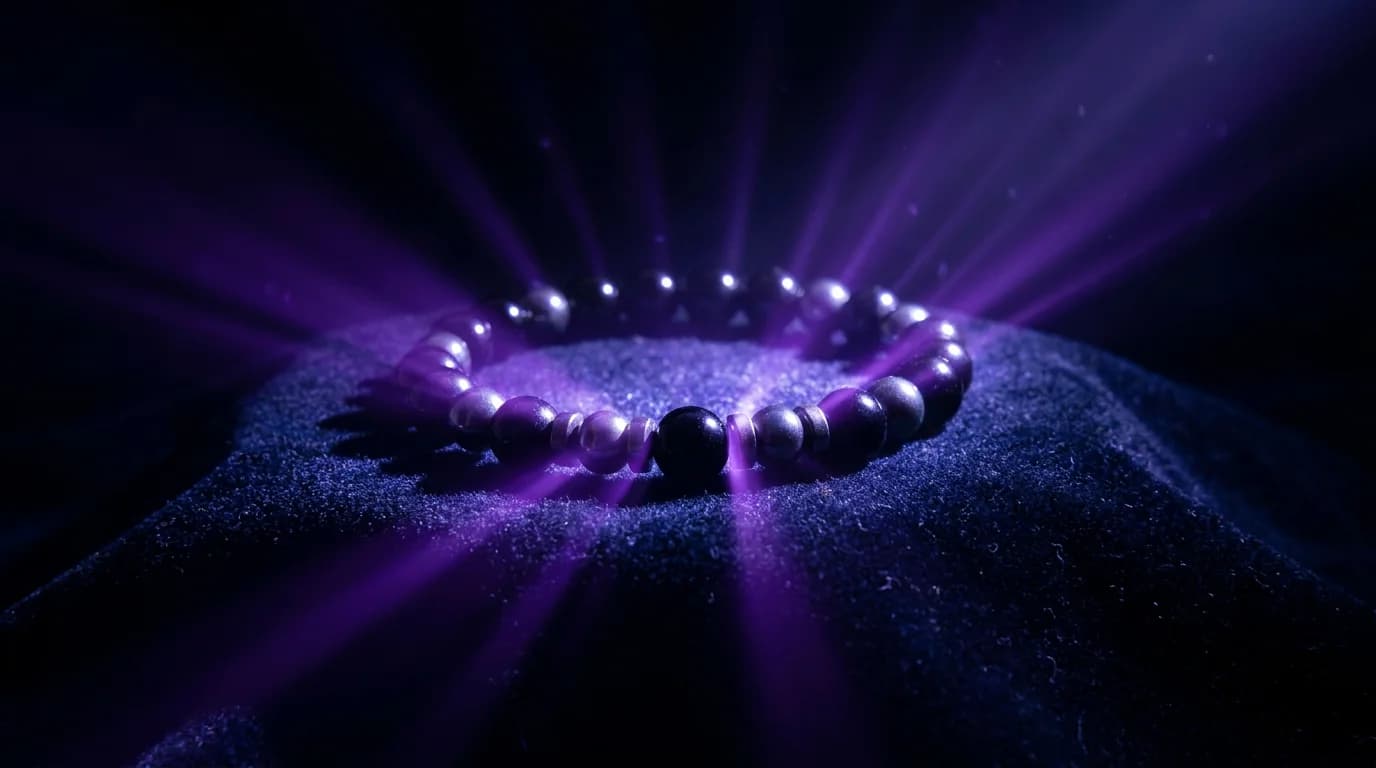 Lab-certified black obsidian bracelet with hematite beads on a wrist, Jaipur-made protection bracelet