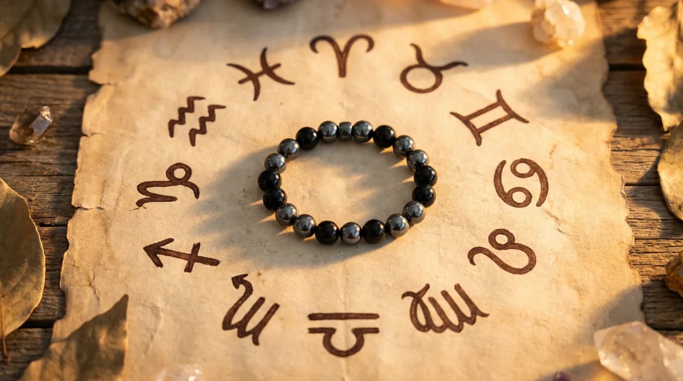 Lab-certified black obsidian bracelet with hematite beads on a wrist, worn for grounding and protection