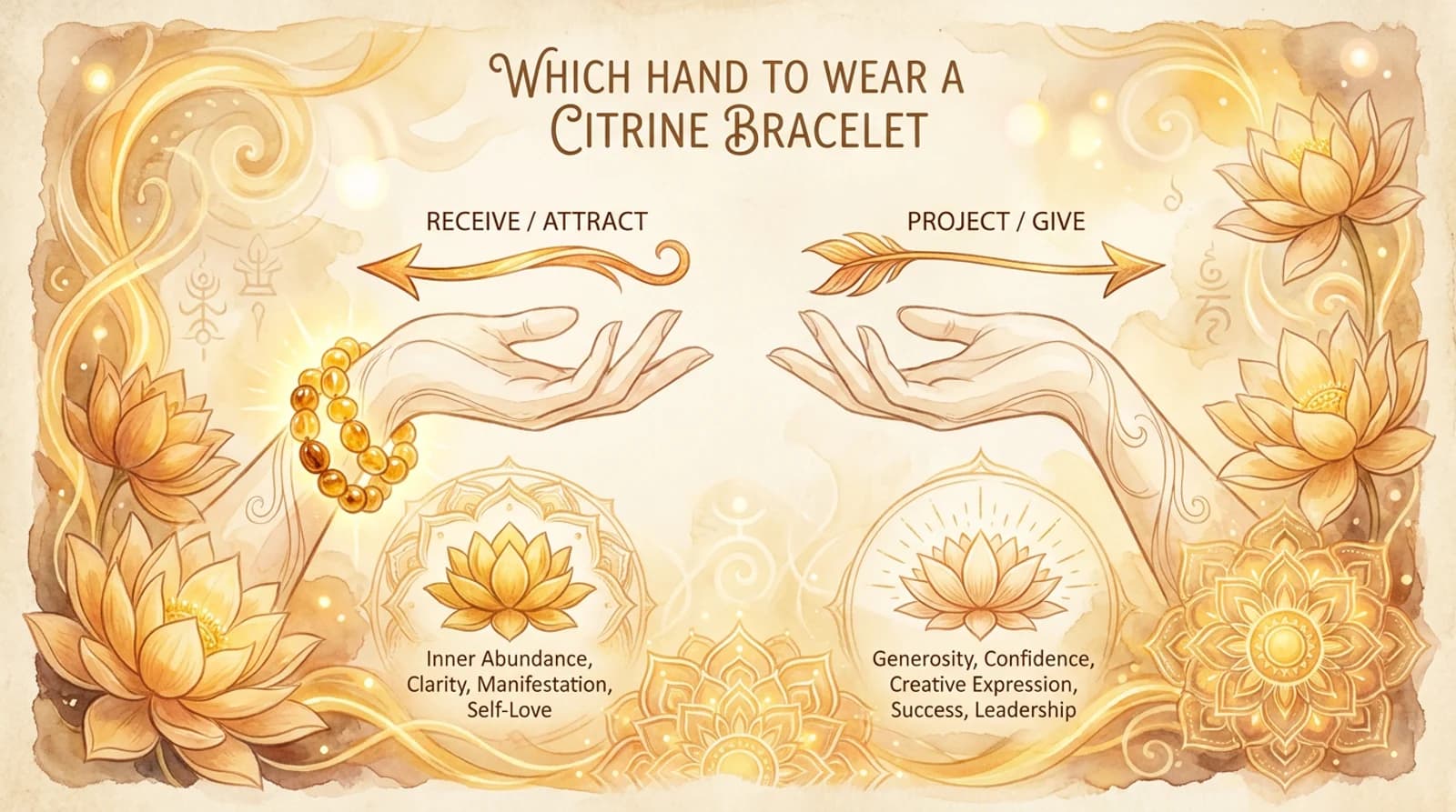 Golden citrine bracelet worn on the left wrist beside a Jaipur lab certificate