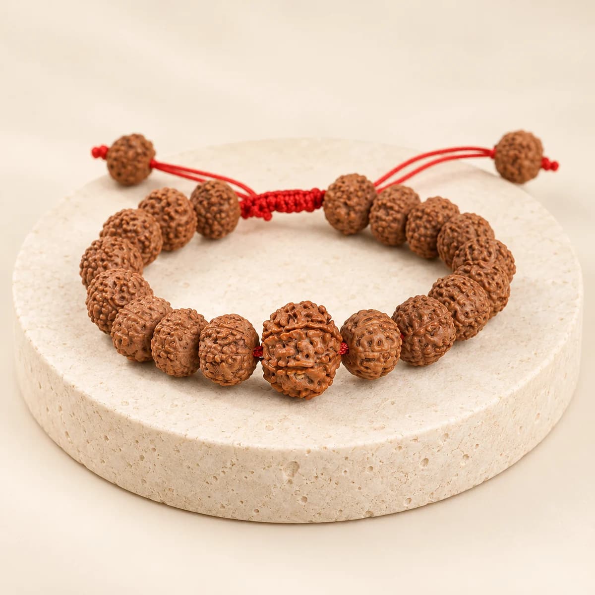 5 Mukhi Rudraksha Bracelet — Large Centre Bead and Adjustable Fit, Lab-Certified