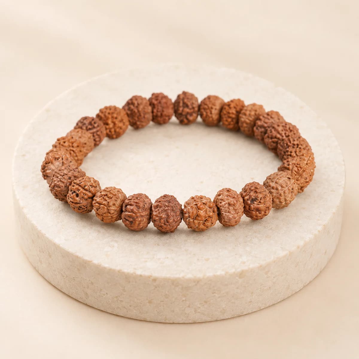 5 Mukhi Rudraksha Bracelet — Beaded Stretch Cord, Lab-Certified