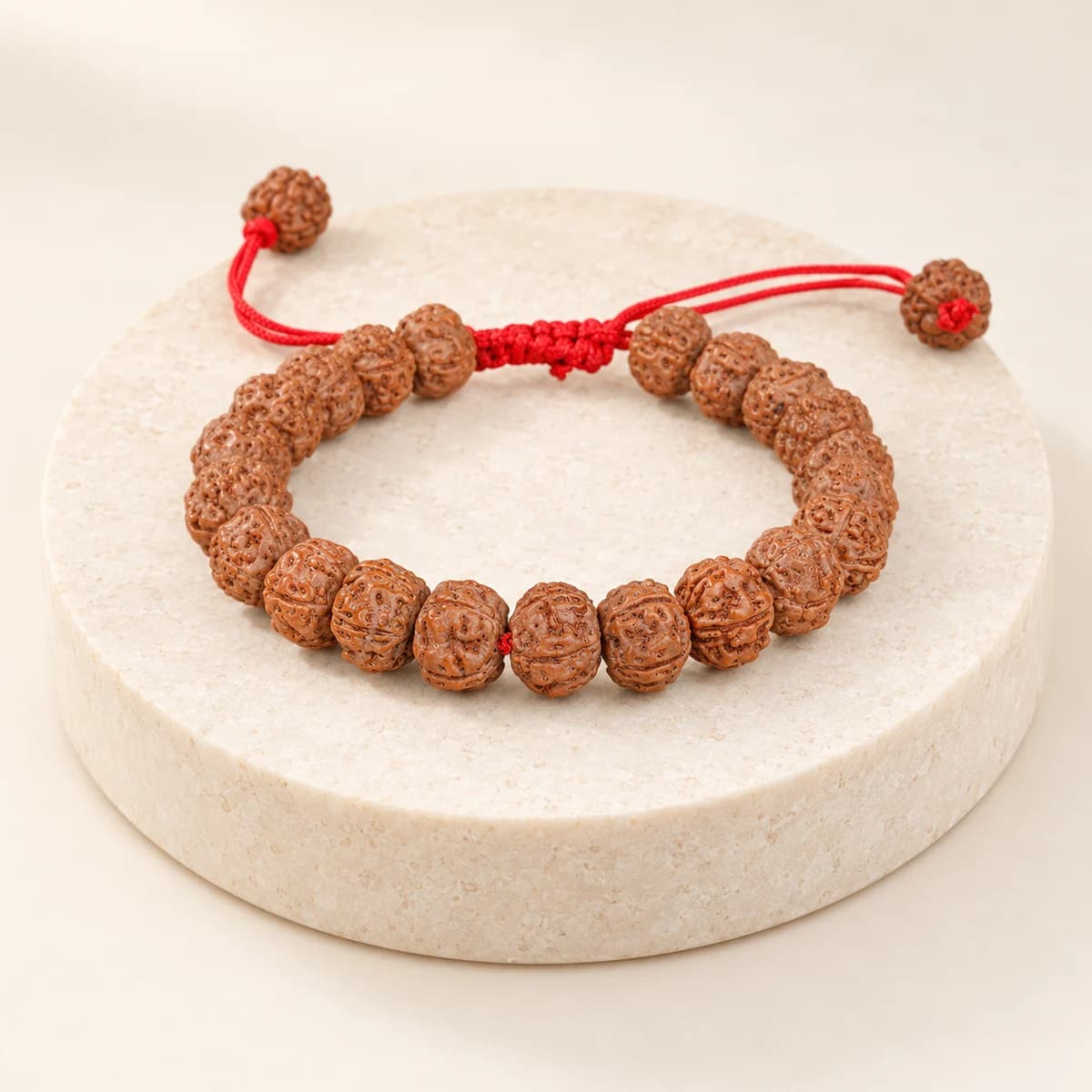 5 Mukhi Rudraksha Bracelet — Adjustable Red Thread, Lab-Certified