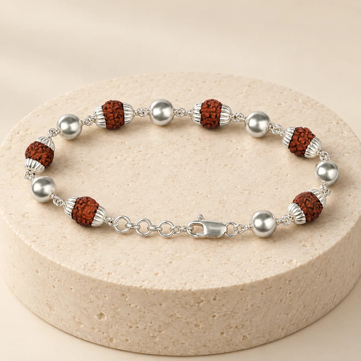 5 Mukhi Rudraksha Bracelet for Kids — with 6 Silver Moti, Lab-Certified