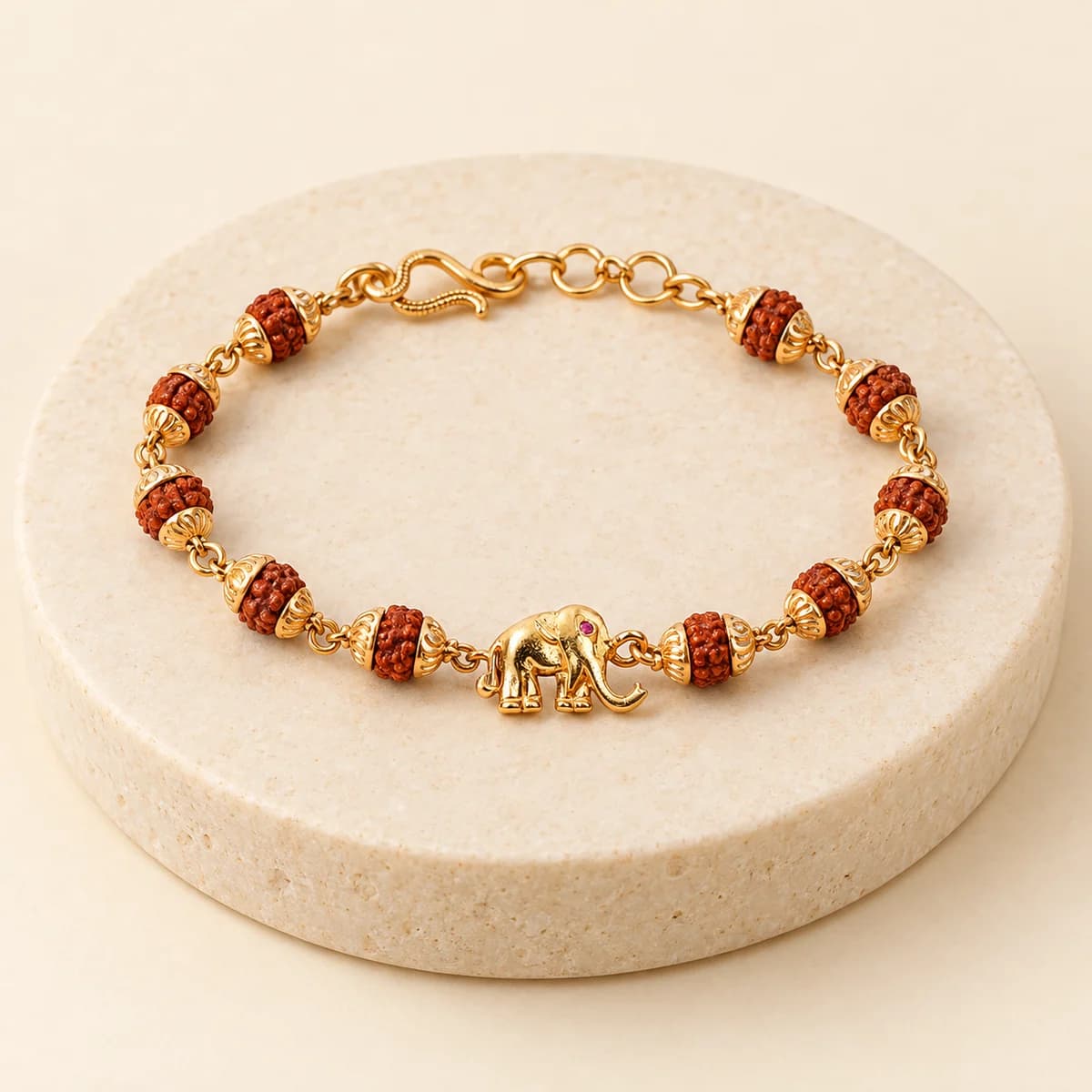 5 Mukhi Rudraksha Gold Elephant Bracelet for Kids — 18K Gold, Lab-Certified