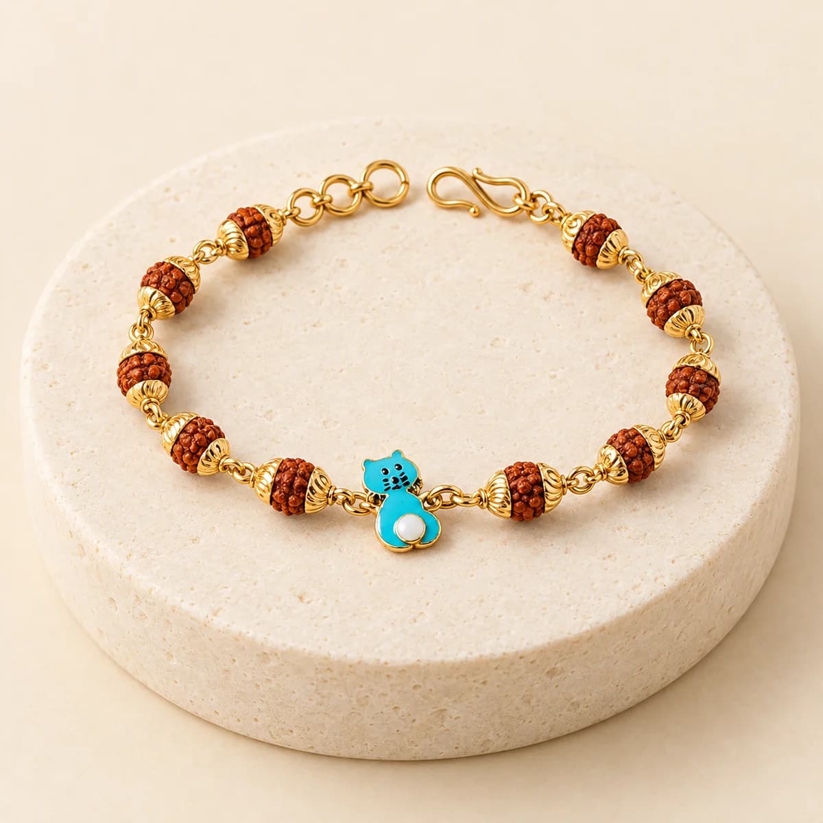 5 Mukhi Rudraksha Gold Kitty Bracelet for Kids — 18K Gold, Lab-Certified