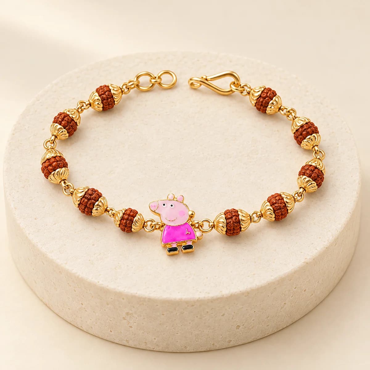 5 Mukhi Rudraksha Gold Piggy Bracelet for Kids — 18K Gold, Lab-Certified