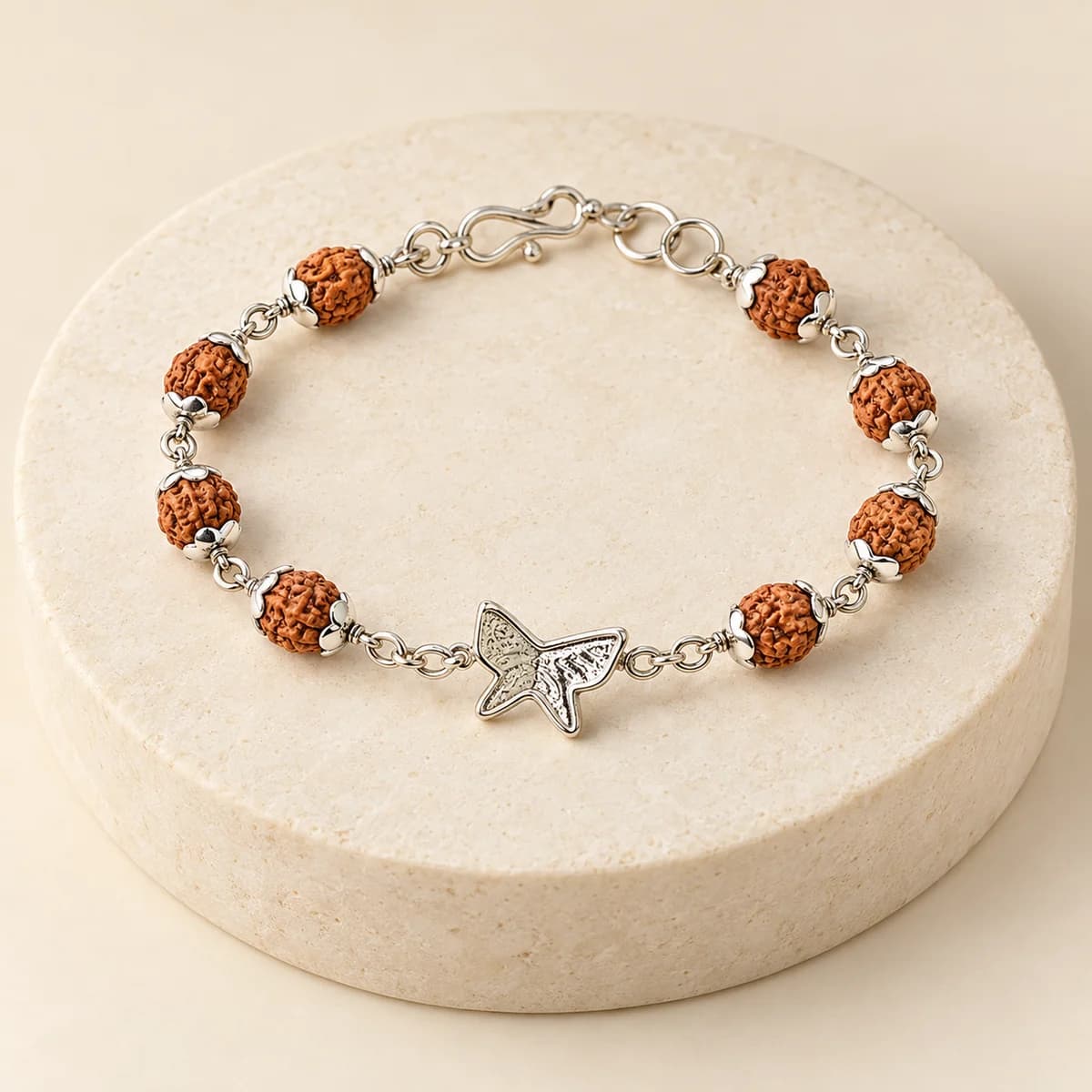 5 Mukhi Rudraksha Silver Butterfly Bracelet for Kids — Butterfly Motif, Lab-Certified