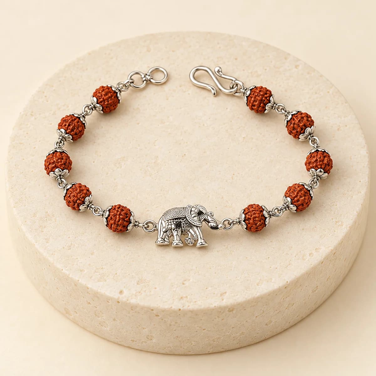 5 Mukhi Rudraksha Silver Elephant Bracelet for Kids — 925 Silver Design, Lab-Certified