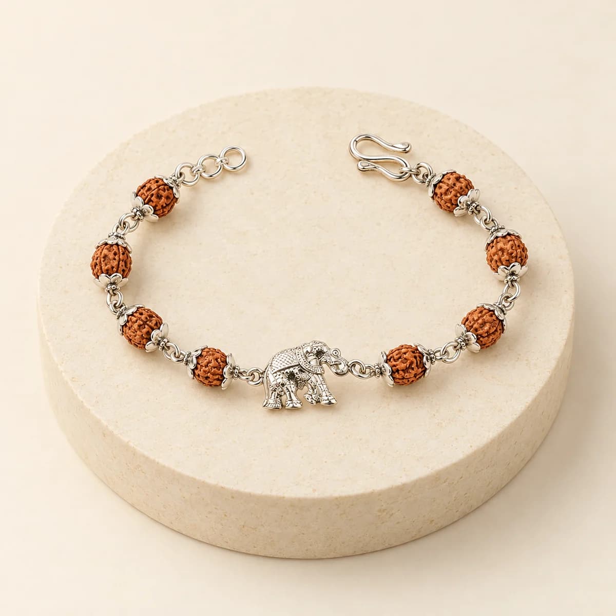 5 Mukhi Rudraksha Silver Elephant Bracelet for Kids — Auspicious Motif, Lab-Certified