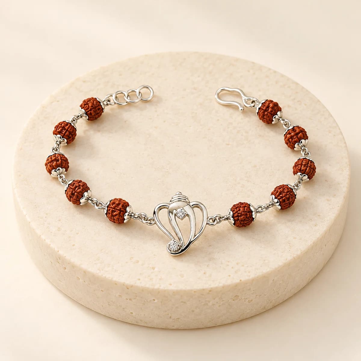 5 Mukhi Rudraksha Silver Ganesh Bracelet for Kids — Ganesh Blessing Motif, Lab-Certified